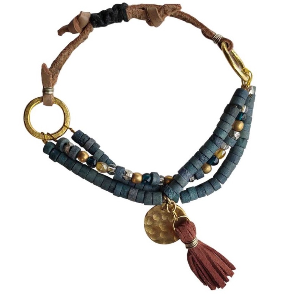 NWT Boho Layered Beaded Leather Tassel Adjustable